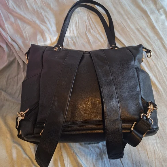 Mominside Black Leather Baby Diaper Bag Backpack, 14 Pockets & Changing Pad - Picture 9 of 16